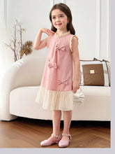 Young Girl Round Neck Fitted 3D Bow Sleeveless Dress